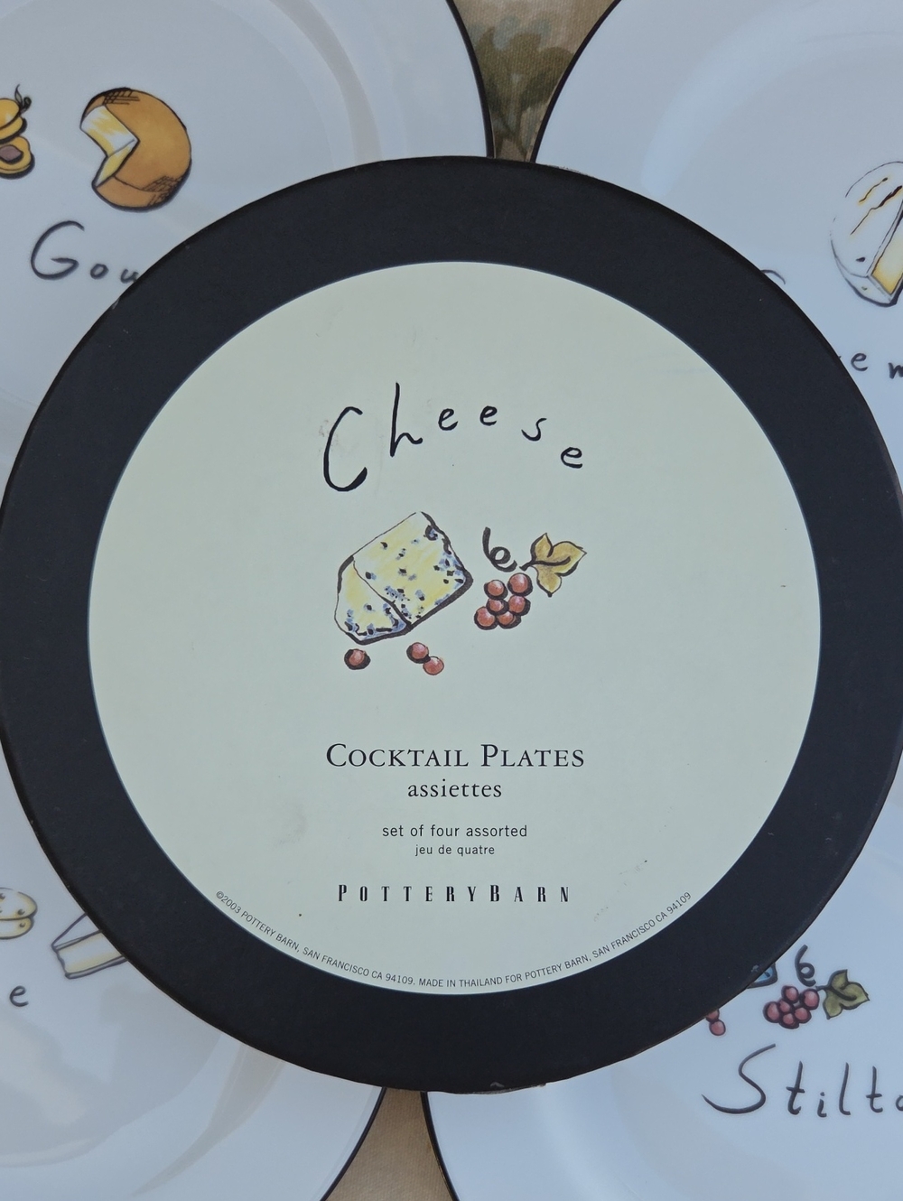 Pottery Barn Set of 4 Ceramic Vintage Cheese Hors d'oeuvres Hostess Plates